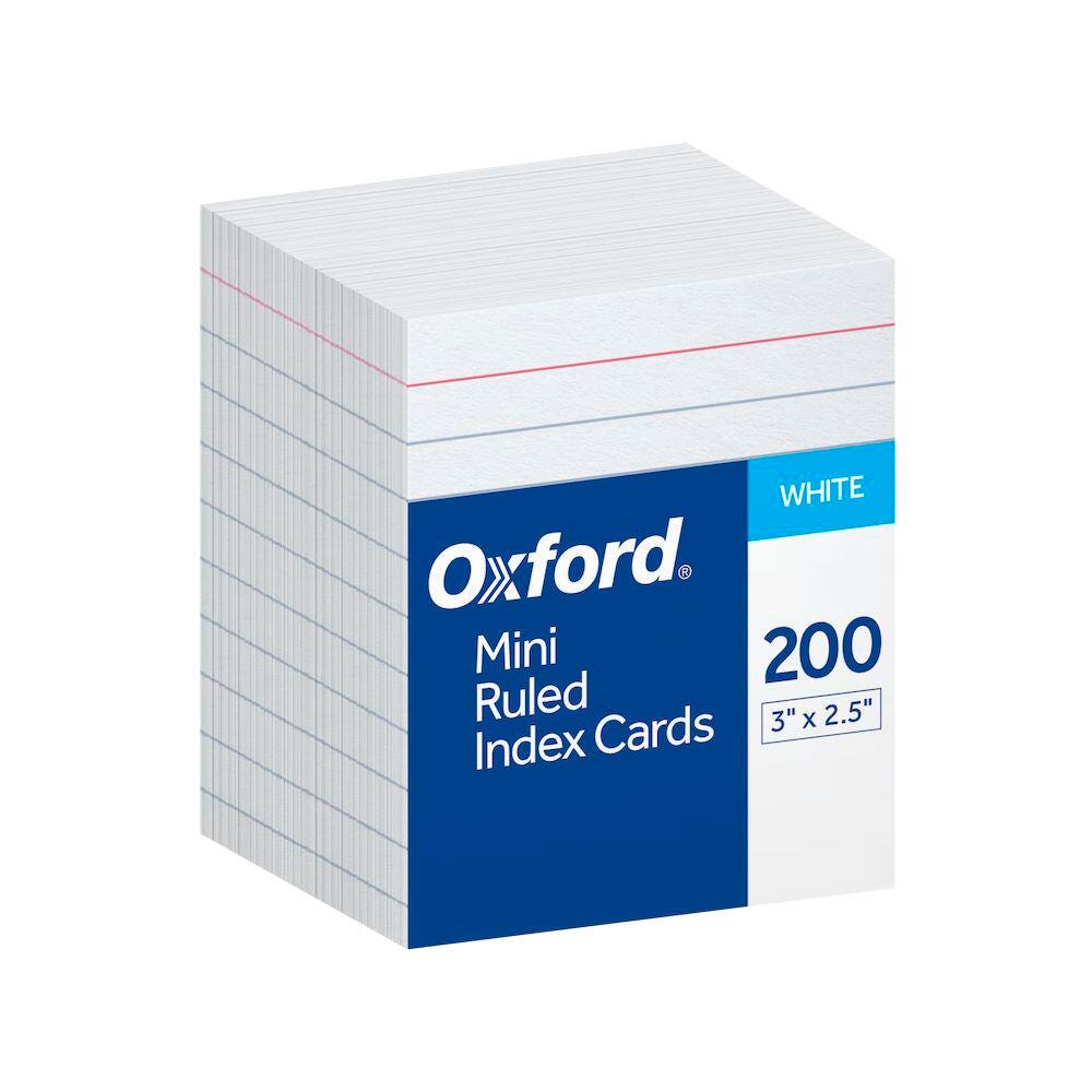 Oxford Mini Ruled Index Cards, 3 x 2-1/2 Inches, White, Pack